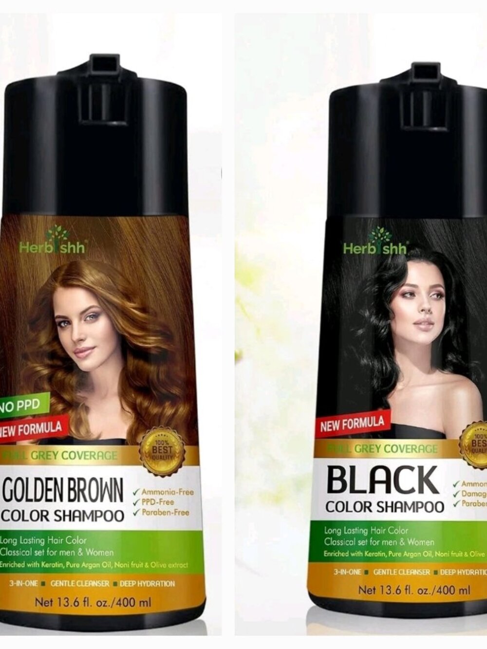 Herbishh Hair Color Shampoo Gray Hair Coverage Keratin Dye Shampoo